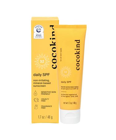 Cocokind Daily SPF Mineral Face Sunscreen with Zinc Oxide SPF 32 Reef Safe Unscented All Skin Types Non-Toxic Cruelty Free 1.7 fl oz