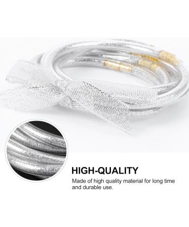Operitacx 1Pc Ribbon Glitter Bracelet glitter wristband transparent tube bracelet kid suit silicone wristbands buddha bracelet for men swirl bracelets plastic Christmas Wearing Accessory set Silver 7.5x7.5cm - Buy Online on GoSupps.com