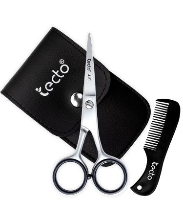 Tecto 4.5" Beard Moustache Scissors with Comb & Pouch Stainless Steel Eyebrow Scissors Ear & Nose Small Hair Scissors Multi Functions Facial Small Hair and Beard Grooming kit for Men Gift Set