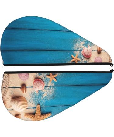 Soft Microfiber Hair Towel Wrap - Shells & Starfish Design Quick Dry Super Absorbent Coral Velvet for Long Curly & Thick Hair - Buy Online on GoSupps.com