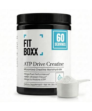 Fit Boxx ATPDrive Micronized Creatine Monohydrate Powder | 5g High Absorption Creatine Supplement for Strength, Muscle Recovery & Focus Unflavored, Vegan, Non-GMO, Gluten-Free, 60 Servings