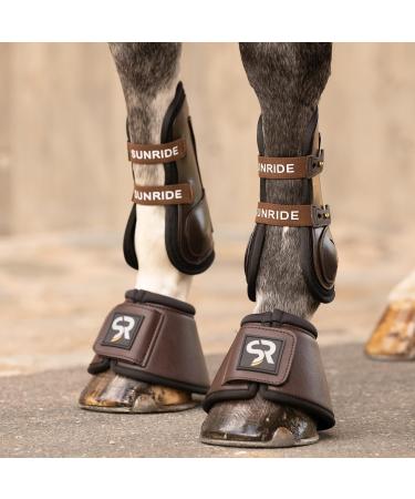 Sunride Hoof Bells for Horses - 2 Set Real Leather & Neoprene Small (M) Brown - Protect Against Bale Kicks - Buy Online on GoSupps.com