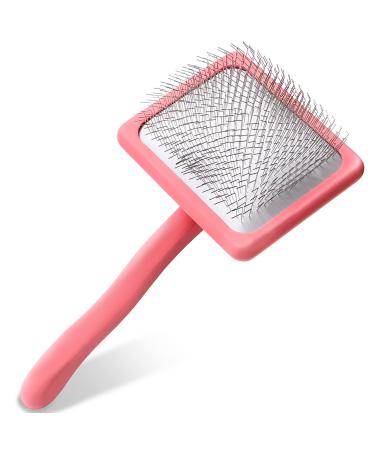 Pet Slicker Brush With Soft Massage Grooming Stainless Steel Pins - Slide This Universal Miracle Coat Slicker Brush for Dematting, Shedding Fur, and Undercoat - Professional Tool - Long Slicker Brush - Flying Pawfect Flat Large Coral