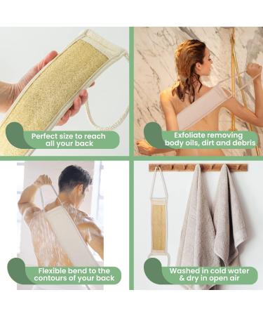 Exfoliating Loofah Back Scrubber - 100% Natural Loofah & Terry Cloth - Spa Bath Sponge for Men & Women - Deep Clean Shower Massage - Buy Online on GoSupps.com