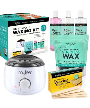 Mylee Professional Complete Waxing Kit with Wax Heater Hard Wax Beads 500g Applicator Spatulas Pre & After Care Gel Equipment Cleaner (Charcoal & Green Tea) - Buy Online on GoSupps.com