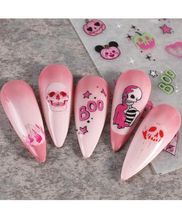 JMEOWIO 6 Sheets Halloween Nail Art Stickers Decals Self-Adhesive Cute Pumpkin Skull Horror Ghost Witchy Spider Web Bat Spook Nail Supplies Nail Art Design Decoration Accessories - Buy Online on GoSupps.com