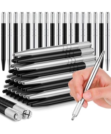 yixue 50 Count Microblading Pens Manual Eyebrow Pencils Microblading Supplies Aluminum Microblading Hand Tools for Cosmetics Easy Install C Black&silver