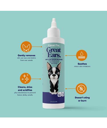 Great Pets - Dog & Cat Ear Cleaner - Advanced Ear Cleaning Solution for Dogs & Cats (8oz Bottle)  Cat & Dog Ear Wash Rinse  Ear Wash Cleanser - Cleans Wax  Removes Irritation  Itching and Infection - Buy Online on GoSupps.com