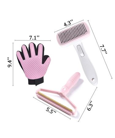 Coopupet 3-in-1 Pet Hair Brush Set: Self Cleaning Slicker Brush, Grooming Glove, Lint Remover - Ideal for Long & Short Haired Dogs & Cats - Reduces Shedding - Efficient Pet Hair Remover - Pink - Buy Online on GoSupps.com