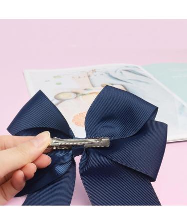 2 Pack 6 inch Bow Hair Clips Large Hair Bow Hair Barrette Clips for Women Girls Dark Blue Hair Bows - Buy Online on GoSupps.com