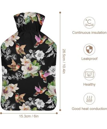 Flowers Birds Hot Water Bottle with Plush Cover - Hand Warmer for Adults & Kids | 26.5x15.3cm - Ideal for Cozy Comfort - Buy Online on GoSupps.com