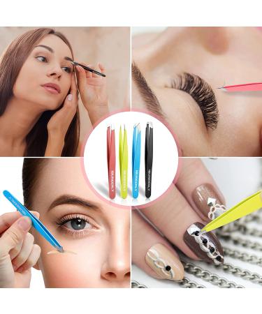 Tweezers Set with Leather Case - 4Pcs Professional Stainless Steel Eyebrow Tweezers for Women - Precision Tweezers for Ingrown Hair, Splinter Removal - Ideal for Facial Hair - Multi-Color - Buy Online on GoSupps.com