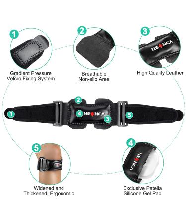 NEENCA 2 Pack Patella Knee Strap with Premium Leather and Gel Pad - Knee Support for Hiking, Basketball, Running - AC-57 (Pair) - Buy Online on GoSupps.com