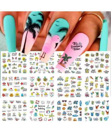 12 Sheets Summer Element Nail Art Stickers  Watermelon Ice Cream Water Transfer Nail Decals  Summer Holiday Designs Nail Sticker for Women Kids Water Nail Decals DIY Nails Supply Manicure Decorations