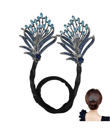 Rhinestone Flower Hair Clip Whale Tail Rhinestone Flower Hair Clip For Women Lazy Hair Curler Deft Bun Maker Elegant Lazy Hair Curler Bun Clips Ocean Blue Feather Hairpin (Size : Feather)