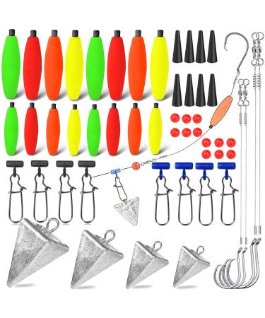 SEAOWL 78Pcs Saltwater Surf Fishing Kit Fish Pompano rig,Tackle Box Included Fishing Hooks Rig Floats Pyramid Sinker Weights Sinker Slider Beads for Salt Beach Gear Equipment