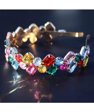 Crrezhai Rhinestone Headband for Women Colorful Glass Crystal Hairband Vintage Accessories Hair Hoop for Evening Party (Width Square) Width Square One Size