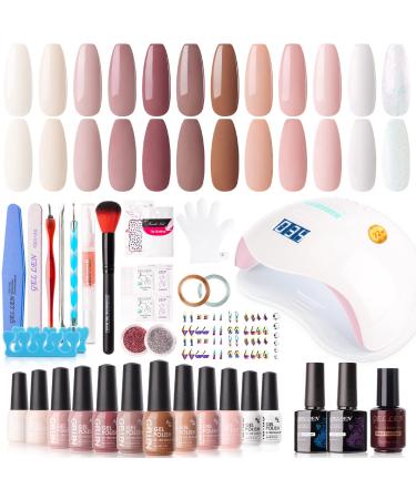 Gellen Gel Nail Polish Kit with U V LED Light 72W Nail Dryer, 12 Gel Nail Colors, No Wipe Top Base Coat, Nail Art Decorations, Manicure Tools, All-In-One Manicure Kit, Gentle Nudes *Gentle Nudes*