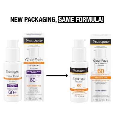 Neutrogena Clear Face Serum Sunscreen SPF 60 - Lightweight Non-Comedogenic UVA/UVB Protection with Green Tea - Oxybenzone & Fragrance-Free - Buy Online on GoSupps.com