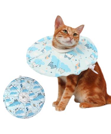 Crazy Felix Cat Cone, Soft Cat Cone Collar to Stop Licking and Scratching, Adjustable Recovery Cone for Cats After Surgery with Drawstring Design, Easy to Eat and Drink M (Circumference:7"-12") Blue