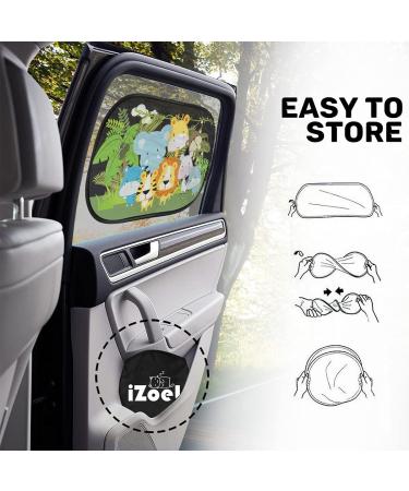 iZoeL Car Sun Shade for Kids 2 PCS | Static Cling Side Window 80GSM Sunshades with Cute Animal Design | Includes 8 Suction Cups and Storage Bag | UV Rays Protection | Green - Buy Online on GoSupps.com