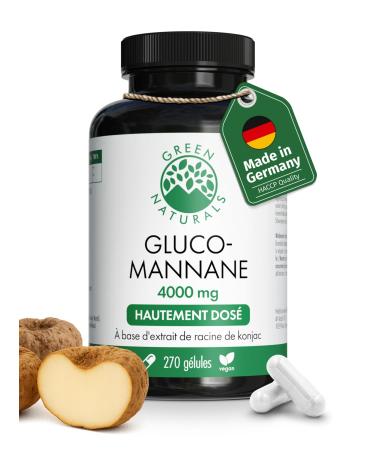 Green Naturals Glucomannane Hautement dos 4 000 mg par dose journali re Extrait de racine de konjac (Amorphophallus konjac) 100% v g talien Qualit allemande 270 g lules (45 jours)