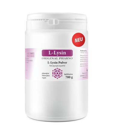 Original Pharno L-Lysine Powder 700g - 100% Pure Lysine Essential Amino Acid Highly Dosed Vegan Good Solubility & Tasteless - For Drinks & Smoothies Without Additives - Original Pharno