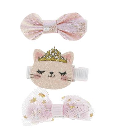 Solida Kids Hair Clips Click Clack Bow Cat Purple 3 Pieces