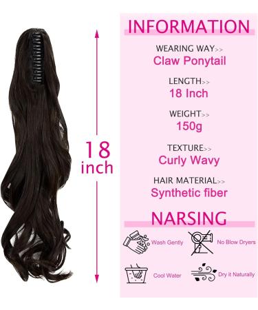 Curly Dark Brown Claw Ponytail Hair Extension 18 Inch - Clip-in Pony Tail Hair Piece - Buy Online on GoSupps.com
