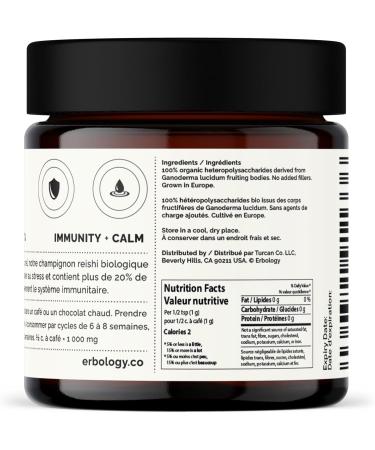 Erbology Organic Reishi Mushroom Powder 50 Servings - 21% Beta-glucans - Immunity Support - Ganoderma Lucidum - Small Batch - Sustainably Grown in Europe - Vegan - Non-GMO - No Added Fillers Red Reishi 1.8 Ounce (Pack of 1) - Buy Online on GoSupps.com