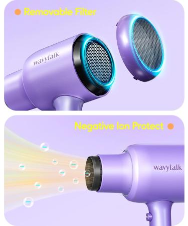 Wavytalk Hair Dryer with Comb 1875W Hair Blow Dryer with Diffuser Hair Dryer for Curly Hair Fast Drying Hair Care Purple - Buy Online on GoSupps.com