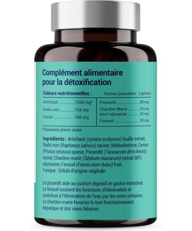 DETOX FORMULA | Plant Complex: Artichoke Black Radish Cherry Tail Dandelion Milk Thistle | Detoxify Liver and Intestine | Detox Colon and Liver Drainer | 60 Capsules - Buy Online on GoSupps.com