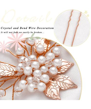 Heread Pearl Bride Wedding Hair Pins - Pack of 3 Leaf Bridal Head Piece Flower Hair Accessories - Rose Gold for Women and Girls - Buy Online on GoSupps.com