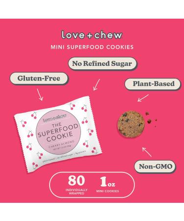 Love + Chew Mini Vegan Cookies Gluten Free 4g Plant Based Protein Per Cookie Healthy Snacks for Adults and Kids Refined Sugar Free Individually Wrapped Cookies Cherry Almond 80 Pack - Buy Online on GoSupps.com