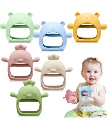 Treela 6 Pcs Baby Teething Toys Silicone Teething Toys for Babies 0-6 Months Anti Drop Baby Silicone Teether Mitten Baby Chew Toys for Sucking Needs for New Born Breast Feeding Babies (Cute Color)