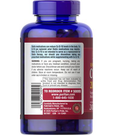 Puritan's Pride CoQ10 200mg 240 Rapid Release Softgels for Heart Health - 1 Pack - Buy Online on GoSupps.com