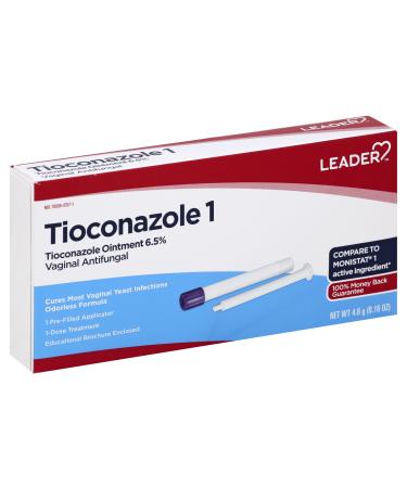 Leader Tioconazole 1-Day Vaginal Antifungal Odorless Ointment Disposable Applicator Cures Most Yeast Infections