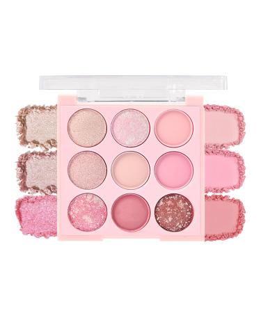 Lestpola 9 Colours Eyeshadow Palette Pink Matte Glitter Cream Fine Powder Long-Lasting Eyeshadow Waterproof Highly Pigmented Makeup for Women's Eyes-02