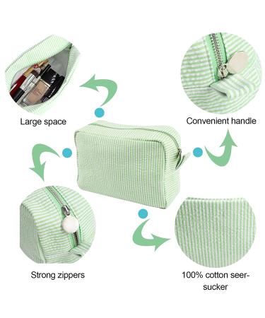 Large Mint Green Seersucker Cosmetic Bag | Makeup Pouch Travel Toiletry Case - Buy Online on GoSupps.com