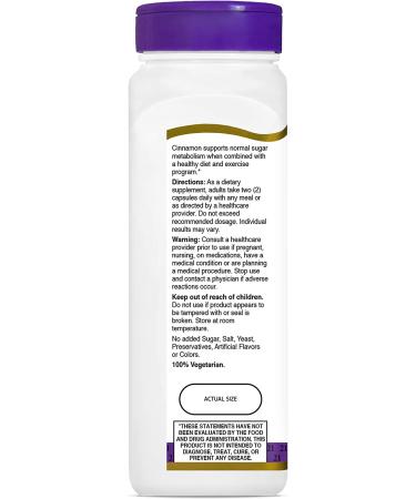 21st Century Cinnamon 1000 mg - 120 Vegetarian Capsules for Healthy Metabolism - Buy Online on GoSupps.com