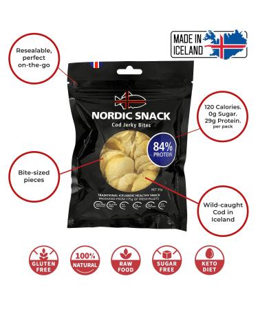 Wild Caught Freeze Dried Cod Bites (Hardfiskur) Jerky | High Protein Nordic Snack (35g Resealable Bag) - 10 Pack - Buy Online on GoSupps.com