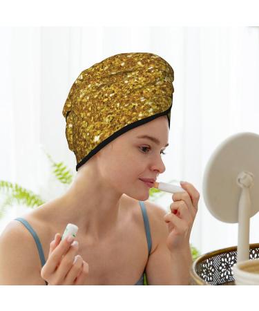 Gold Glitter Microfiber Hair Towel Wrap - Soft Super Absorbent Quick Dry Hair Cap for Women with Long Curly and Thick Hair - Buy Online on GoSupps.com