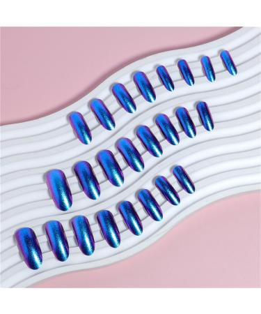 Crazynekos Sparkling Shiny Blue Fake Nail Almond Short Press on Nails Tips Nail Art Decoration for Women and Girls Manicure 24pc - Buy Online on GoSupps.com