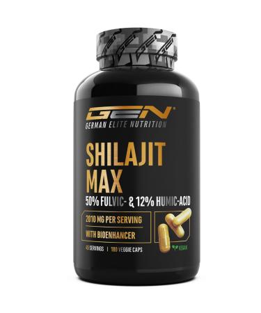 GEN GERMAN ELITE NUTRITION Mumijo Shilajit Max 180 high-dose capsules with 2000 mg per daily dose 10:1 original extract with 50% fulvic acid + 12% h