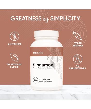 NUI NUTRA Organic Ceylon Cinnamon Supplement 1200mg - 120 Capsules | Gluten Free & Non GMO for Cardiovascular Support - Buy Online on GoSupps.com