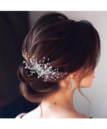 Jeairts Rhinestone Wedding Hair Comb Silver Opal Crystal Bridal Hair Pieces Beaded Headpiece Hair Dress Decorative Hair Accessories for Women and Girls