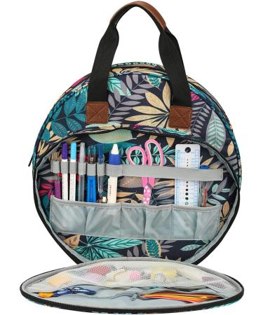 Leaf Print Cross Stitch Storage Bag | Embroidery Projects Organizer with Zipper Pockets | Knitting and Sewing Crafts Tote Bag - Buy Online on GoSupps.com