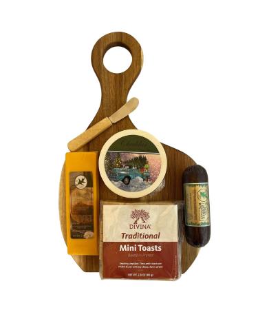 Gourmet Gift Baskets For Christmas - Holiday Wooden Cheese Board Filled with Sausage, Cheese, Crackers, Christmas Food Gift Basket