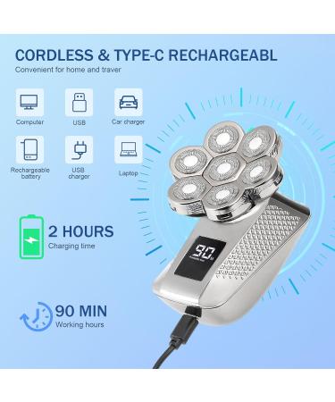 Head Shavers for Men IPX7 Skull Shaver 7D Rechargeable Rotary Shaver 5-in-1 Bald Men's Shaver Electric Razor Grooming Kit with Nose Trimmer and Hairdresser's Scissors - Buy Online on GoSupps.com