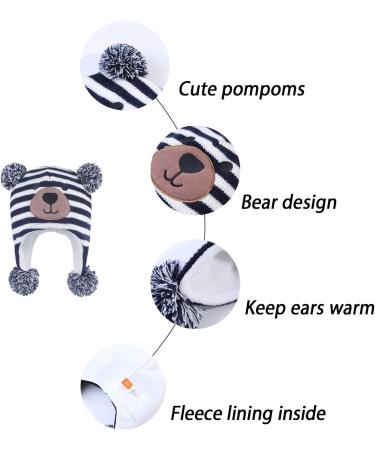 LANGZHEN Infant Winter Hat Earflap Knit Fleece Lined Beanie for Boys Girls 6-12 Months - Navy Stripe + Grey - Buy Online on GoSupps.com